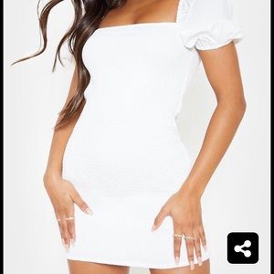 White Puff Sleeve Ruffle Dress